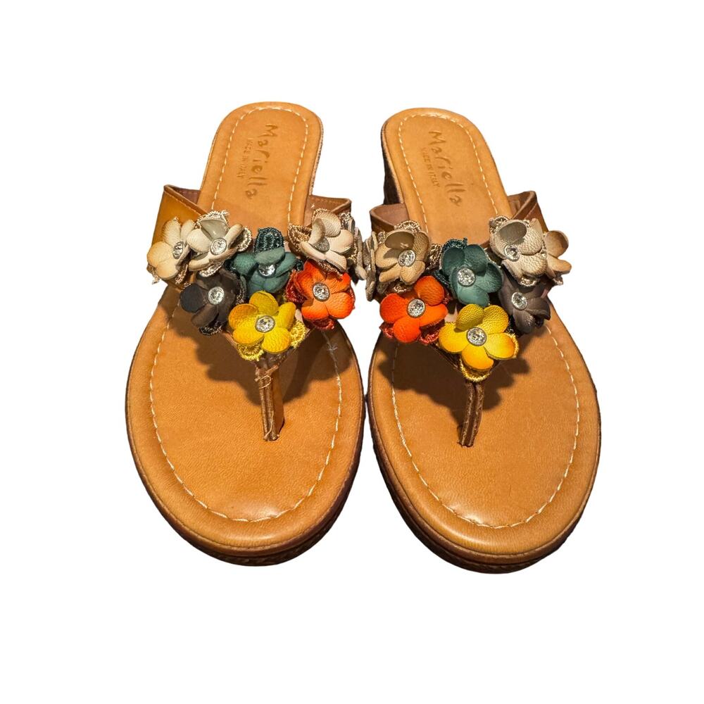 Mariella made in Italy Womens Beautiful Floral Wedge Sandals Size 8